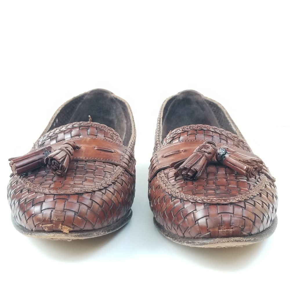 Cole Haan Basket Weave Woven Kiltie Tassel Leather Flat Loafers Brown Italy 8 B - Picture 6 of 15